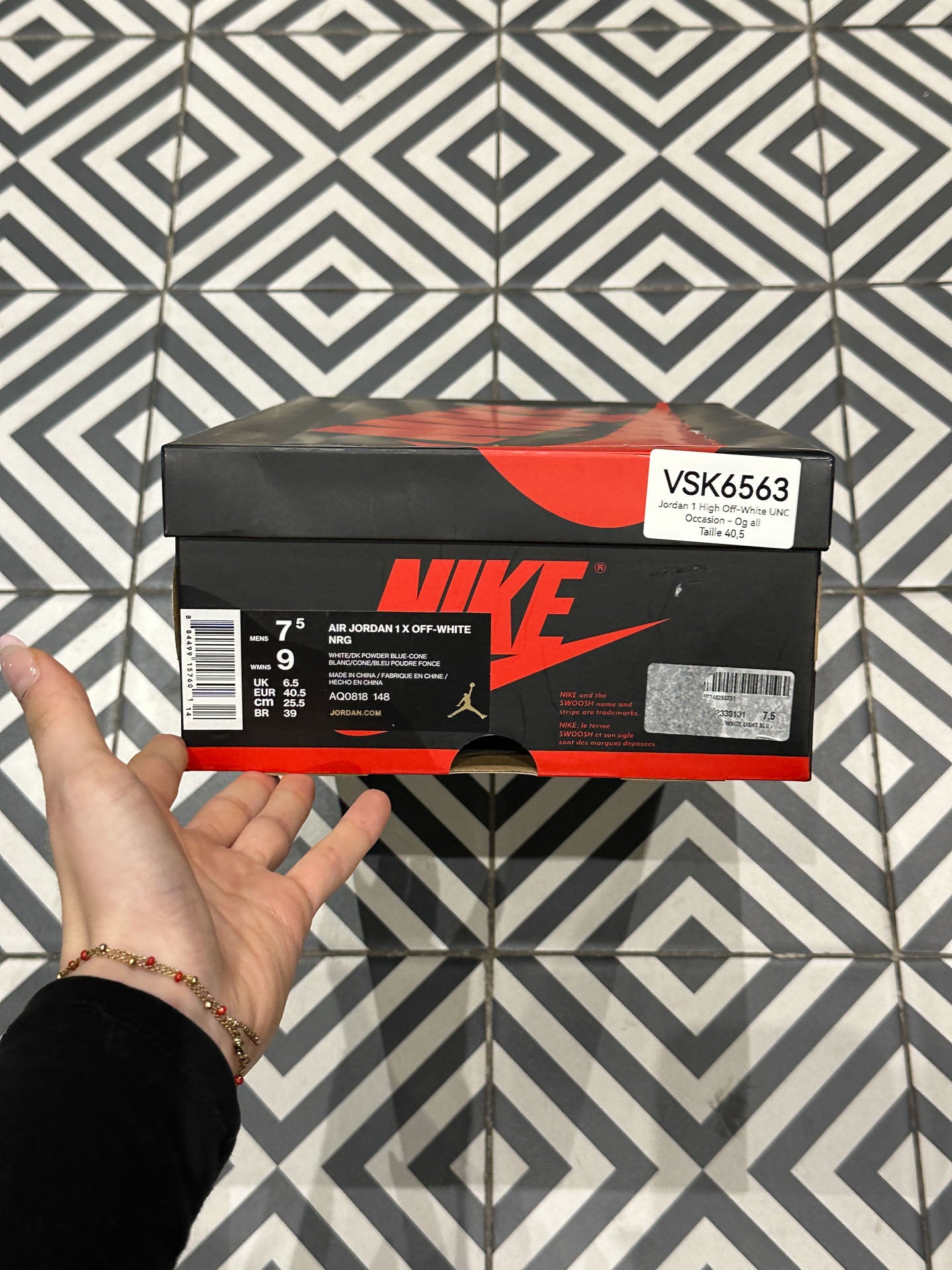 Jordan 1 High Off-White UNC (Taille 40,5)
