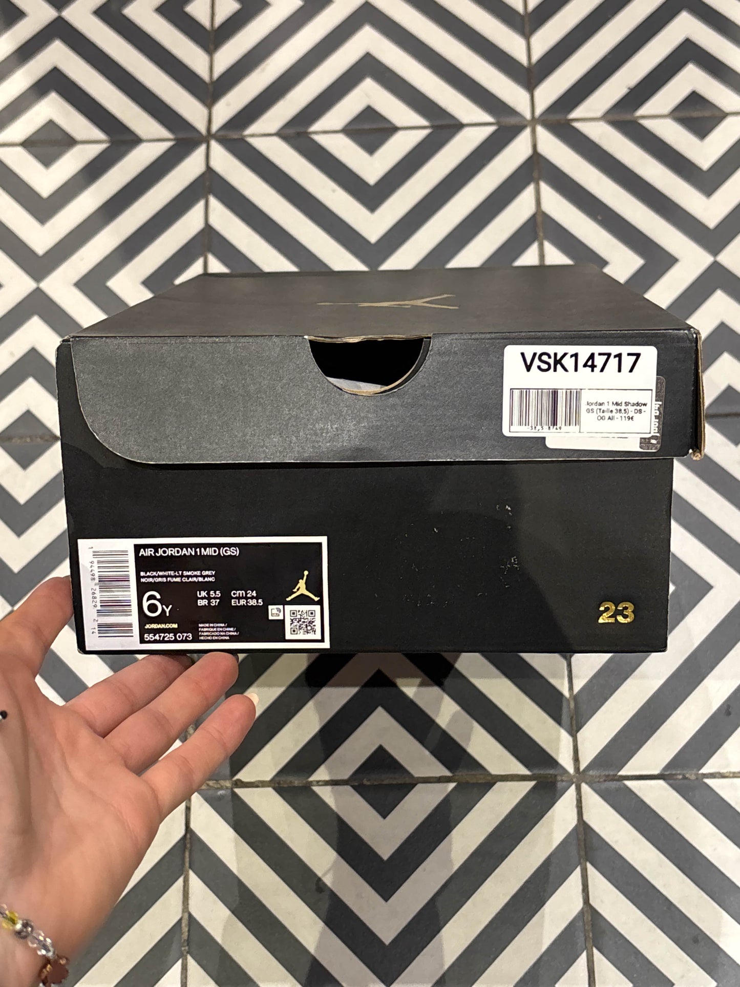 Jordan 1 Mid Shadow GS (Taille 38,5)