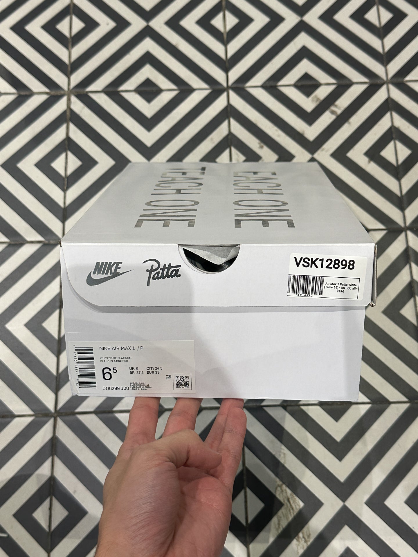Air Max 1 Patta White (Taille 39)
